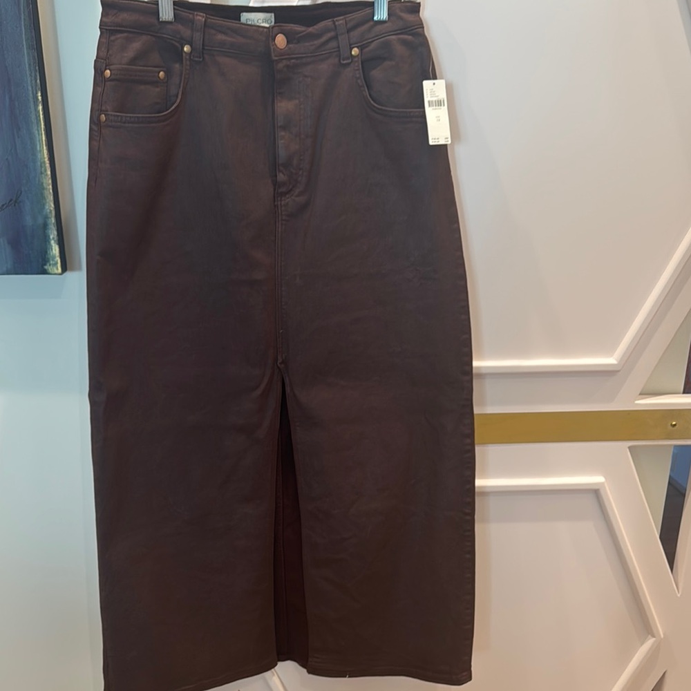 Brown Denim Midi Skirt